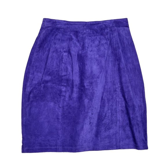 International Leather Collection Suede Pencil Skirt Royal Purple Large 11/12 - Picture 6 of 6